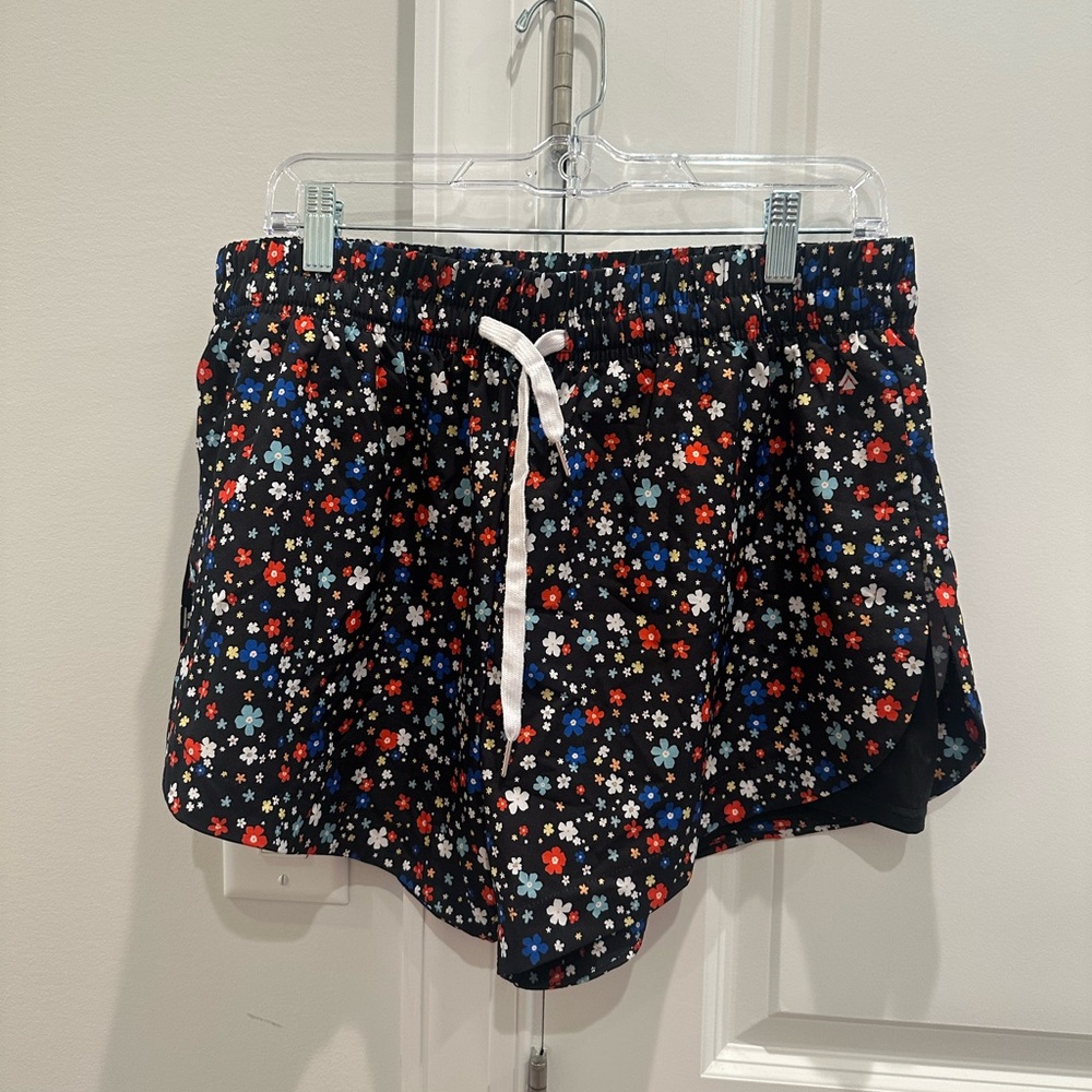 Floral Athletic Women's Shorts - Black with Multicolor Accents